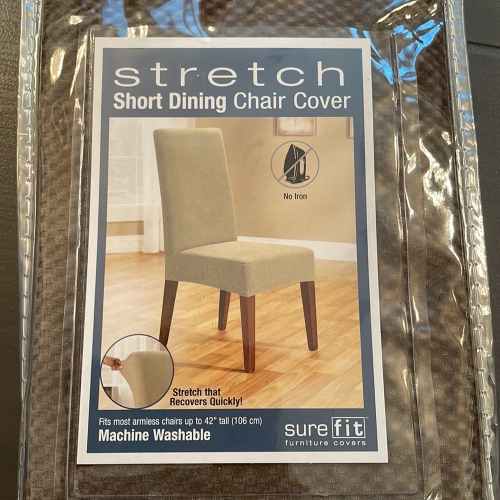 Sure Fit Stretch Short Dining Chair Cover - Taupe - Picture 2 of 7